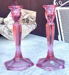 Vintage Fenton Dusty Rose Tall Candlesticks