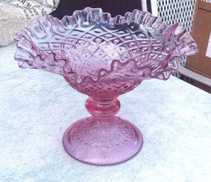 Vintage Fenton Dusty Rose Diamond Lace Pedestal Compote