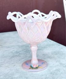 Fenton Opalescent Flowers On Lattice W/Ruffled Open Lattice Rim