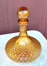 MCM Rich Amber Glass Genie Decanter Diamond Pattern
