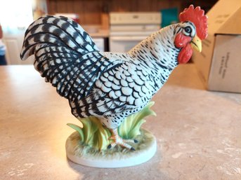 Plymouth Barred Rock Rooster Figurine, Vintage Lefton China Chicken #1
