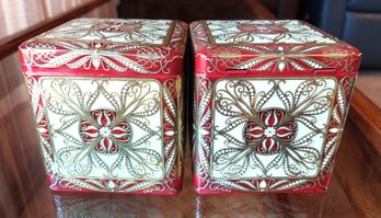 Pair Of Vintage Embossed Tin Made In Holland Hinged Box 4' Tall