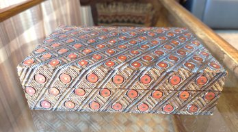 Ornate Carved Wood Trinket Box Jewelry Box With Brass Tacks