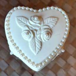 Bisque Heart Shaped Trinket Box