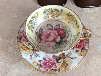 Footed Teacup And Saucer Set Pearlescent Lusterware Finish