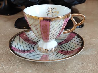 Vintage Brinn's Lusterware Pink Iridescent Japan Tea Cup And Saucer