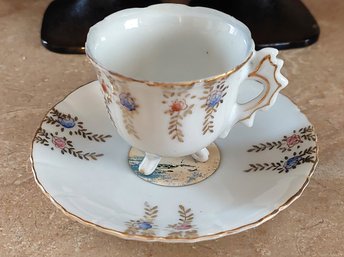Vintage Porcelain Footed Demitasse Cup And Saucer Set