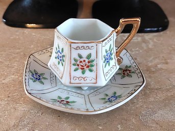 Floral Mini Footed Cup And Saucer Set With Gold Gilt