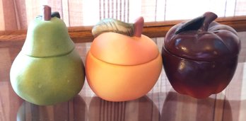 Ceramic Pear Peach Apple Lidded Candy Holders