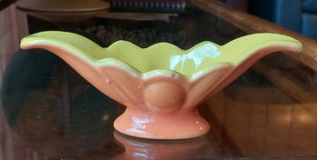 Orange And Yellow Ceramic Candy Bowl Scalloped Edge And Raised Circular Medallion