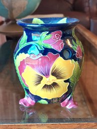 Pansy Motif Ceramic JC McCall Blue Sky, Votive Tealight Wax Diffuser Tube Lined 2004