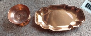 Coppercraft Guild Scalloped Copper Serving Tray, Copper Pillar Candle Holder With A Spike