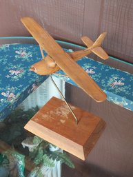 Handcrafted Wooden Model Airplane Mounted On A Brass Support Stand Wood Base