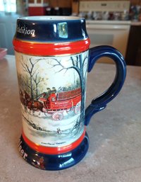 Vintage 1990 Budweiser Beer Holiday Christmas Stein Mug With Clydesdales