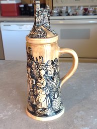 Vintage 1970s Beer  Stein Castle Glazed Pottery Gold Large
