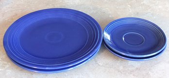 Fiestaware Blue Dinner Plates And Two Bread Plates