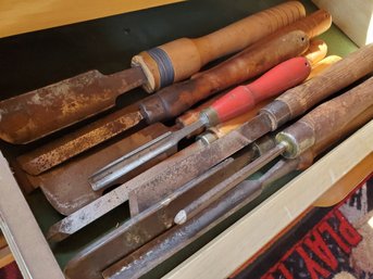 Large Lot Vintage Wood Lathe Turning Chisels, Gouges & Woodworking Tools