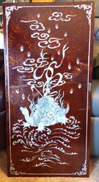Turtle Antique Panel Maroon Lacquer  Mother Of Pearl Wall Hanging