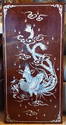 Rooster Antique Panel Red Brown Lacquer  Mother Of Pearl Wall Hanging