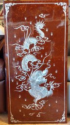 Dragon Antique Panel Red Brown Lacquer  Mother Of Pearl Wall Hanging