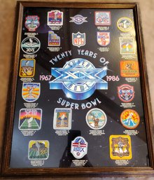 Official NFL, AFL, Superbowl, World Championship Patches Framed 1967-1986