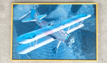 Nielsen Yellow Metal Framed Photo Of Plane With Wire Hanger