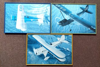 Nielsen Metal Framed Photo Of Plane With Wire Hanger Blue Green Yellow
