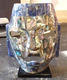 Lapis Abalone Aztec Mayan Mexican Mosaic Face Mask On Stand