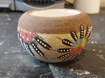 Pottery Navajo Sand Painted Tribal  Feather 3' Vase