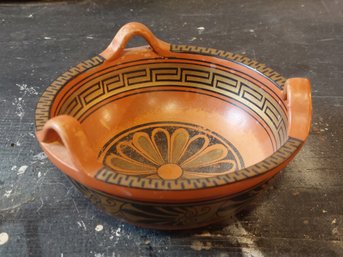 Vintage Kutahia Athens Handmade Ceramic Kylix Bowl From Greece, Black-and-orange