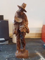 Vtg Hand-Carved Wooden Barefooted Traveling Hobo Man Folk Art Statue Figurine 16'