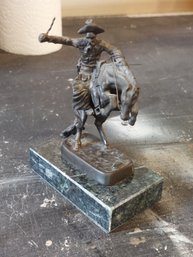 Bronze Bronco Buster Figure Marble Base Made In Taiwan