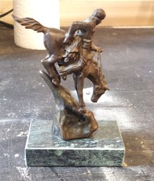 Vintage Miniature Indian On Horseback Equestrian Bronze Statue Figure Marble