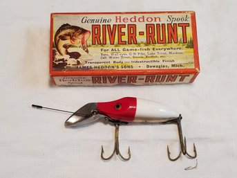 Vintage Heddon River-Runt Spook Red & White Fishing Lure W/ Original Box MI