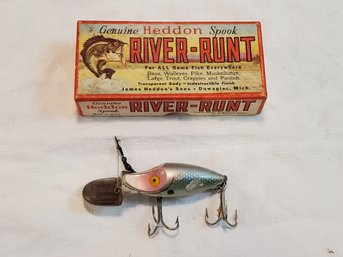 Vintage Heddon River-Runt Spook Silver Fishing Lure W/ Original Box And Manual MI