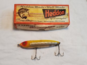 Vintage Heddon Zara Spook Yellow Red Head Silver Scale Topwater Fishing Lure W/ Box