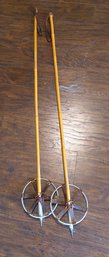 Vintage Ski Poles, 1940s Bamboo Wood And Leather