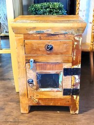 Nightstand End Table Colorful Reclaimed Wood With Glass Door Solid Wood Farmhouse Decor