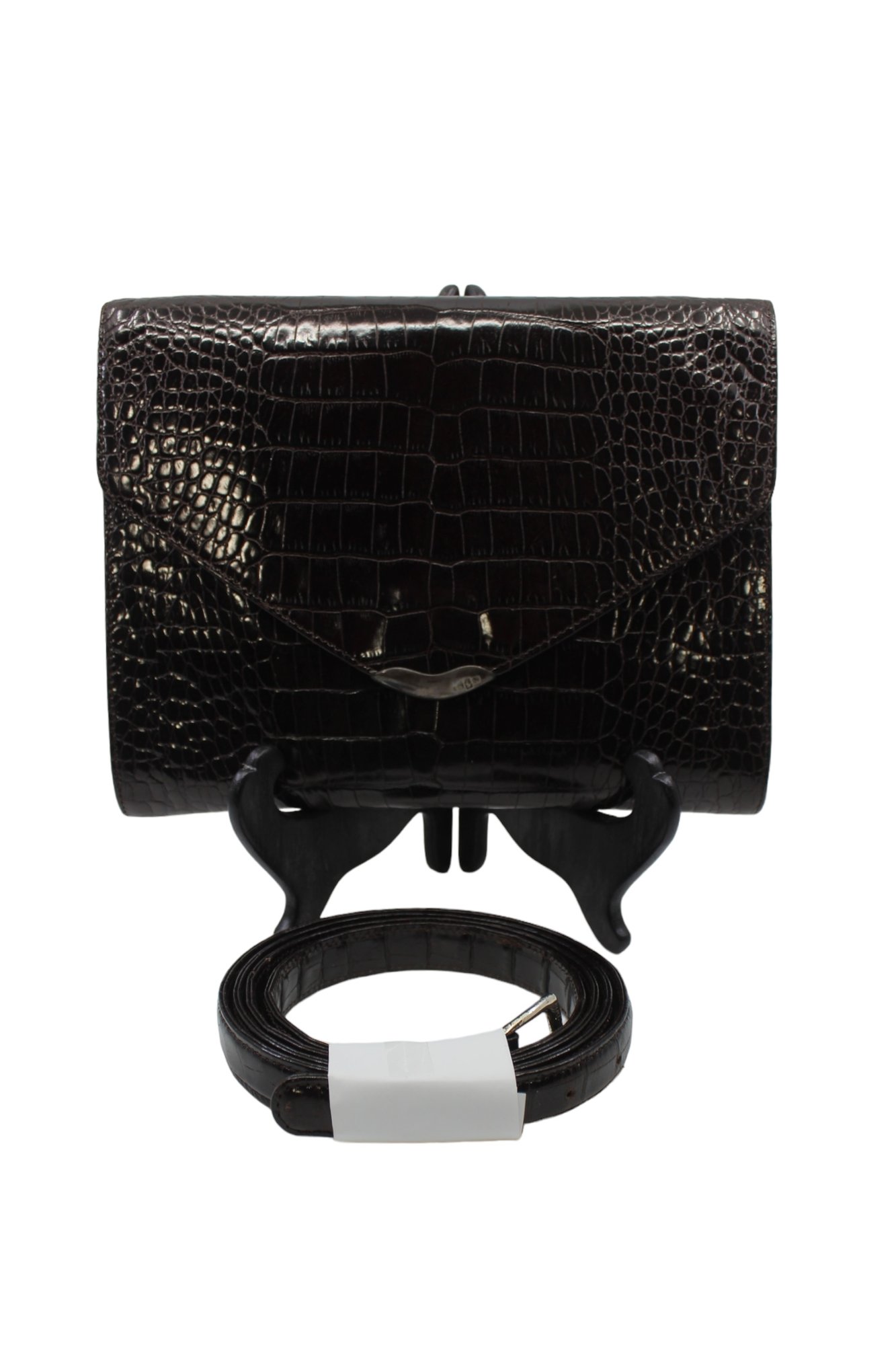 POLO RALPH LAUREN NEW ALLIGATOR STERLING SILVER ENVELOPE CLUTCH