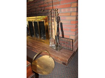 Lot Of Vintage Fire Place Tools, Wood Basquet, Wood Stand Shelf & Matches!! BSMT Item #96