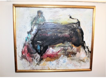 Signed CALIGIURI 'Bullfighter' 1966 Framed Art - Oil On Canvas! - Item #136 BSMT