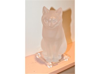 LALIQUE Large Crystal Frosted Cat Sitting - AUTHENTIC & NO CRACKS!! - Item #027 LVRM