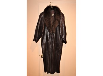 Dita Martin Design Leather Trench Coat W/ Fur Collar - Size 10!! BSMT Item #195