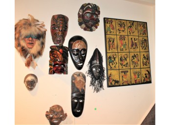 Mixed Decorative Masks From Around The World & African Poster Framed - Lot Of 10!! BSMT Item #169