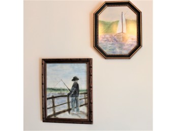 Local Bensonhurst Artist Phyllis Cohen - Boat & Fishing Scene - Watercolor Paintings Lot Of 2!! Item #033 LVRM