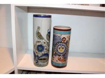 Set Of 2 Mexican Round Pottery Vases!! BSMT Item #126