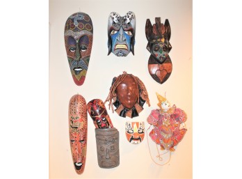 Mixed Decorative Masks From Around The World & Thailand Puppet Doll - Lot Of 9!! BSMT Item #167