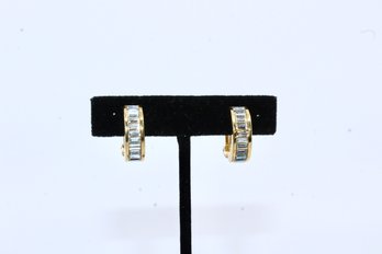 VINTAGE CHRISTIAN DIOR CLIP ON EARRINGS - FAUX GOLD & DIAMOND ACCENTS - RETRO STYLE - ITEM #115 B2
