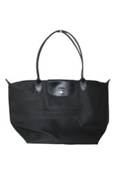 LONGCHAMP PARIS NEW LE PLIAGE SHOULDER LARGE TOTE TRAVEL BAG - BLACK - LEATHER - FOLDABLE - ITEM #362 B5