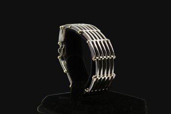 TIFFANY & CO. 18K YELLOW GOLD & STERLING SILVER GATE LINK BRACELET - MARKED T&CO. 925 750 - ITEM #198 B3